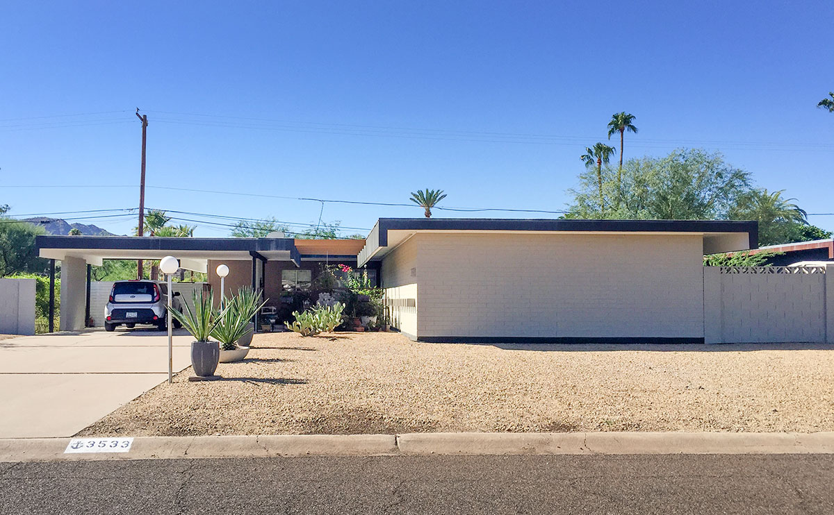 Saguaro model home by Al Beadle in Paradise Gardens, Phoenix Arizona, 2016