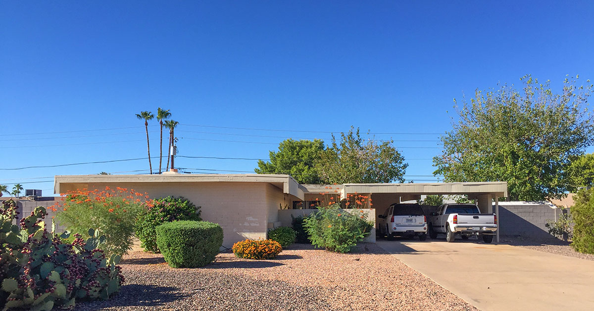 Saguaro model home by Al Beadle in Paradise Gardens, Phoenix Arizona, 2016