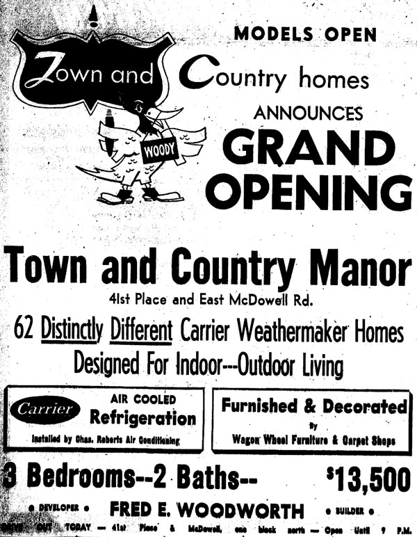 Ads for Town and Country Homes designed by Ralph Haver with Fred Woodworth