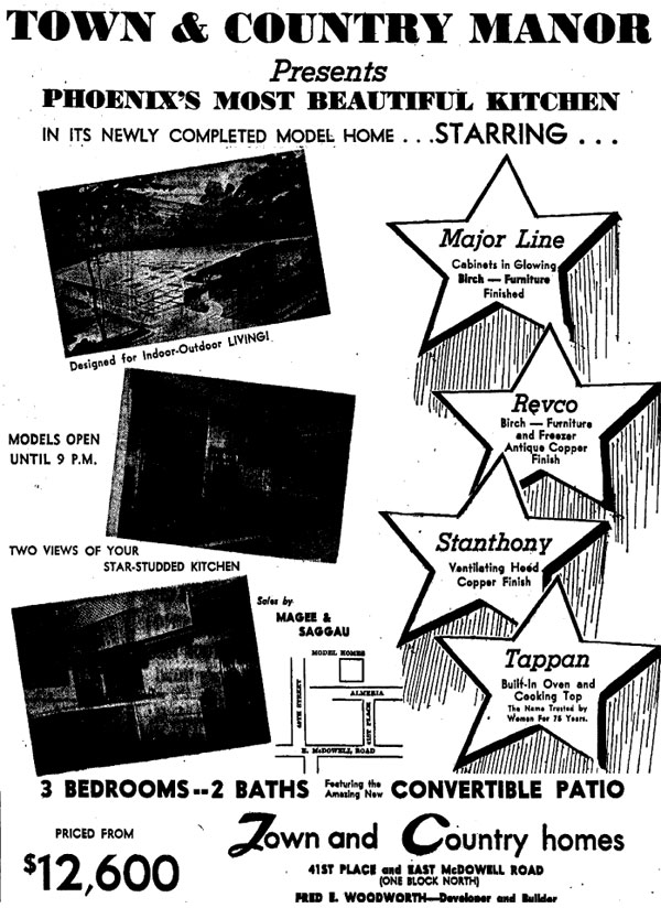 Ads for Town and Country Homes designed by Ralph Haver with Fred Woodworth