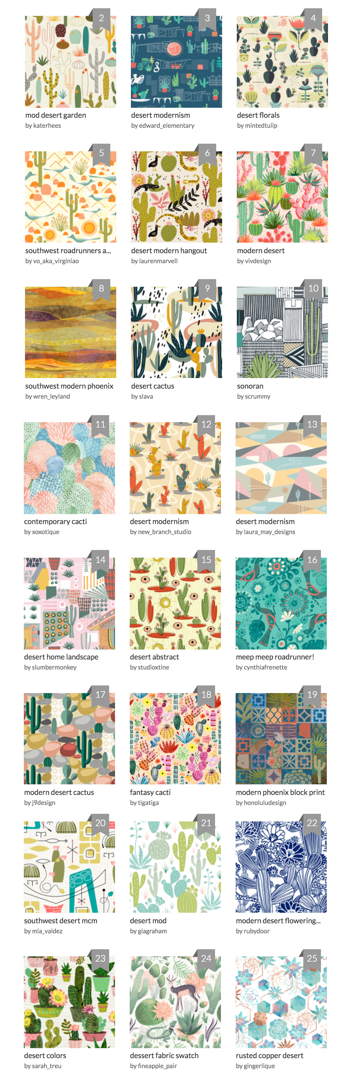 Spoonflower Desert Modernism Semifinalists