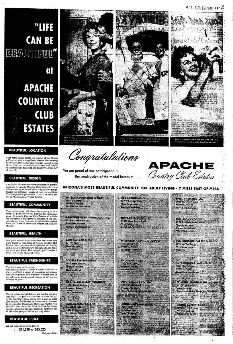 Vintage ads for Country Club Estates in Mesa