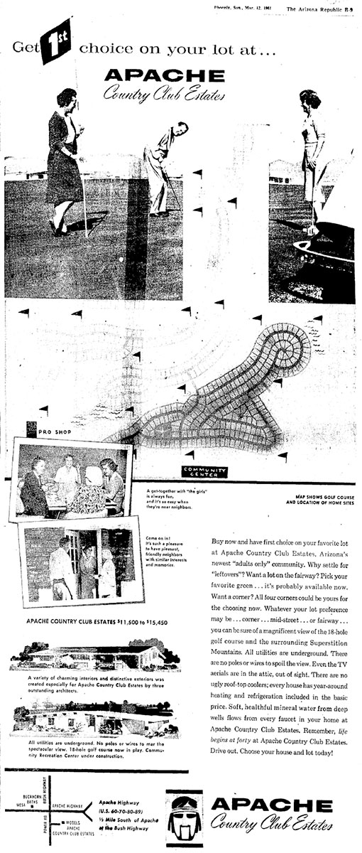 Vintage ads for Country Club Estates in Mesa