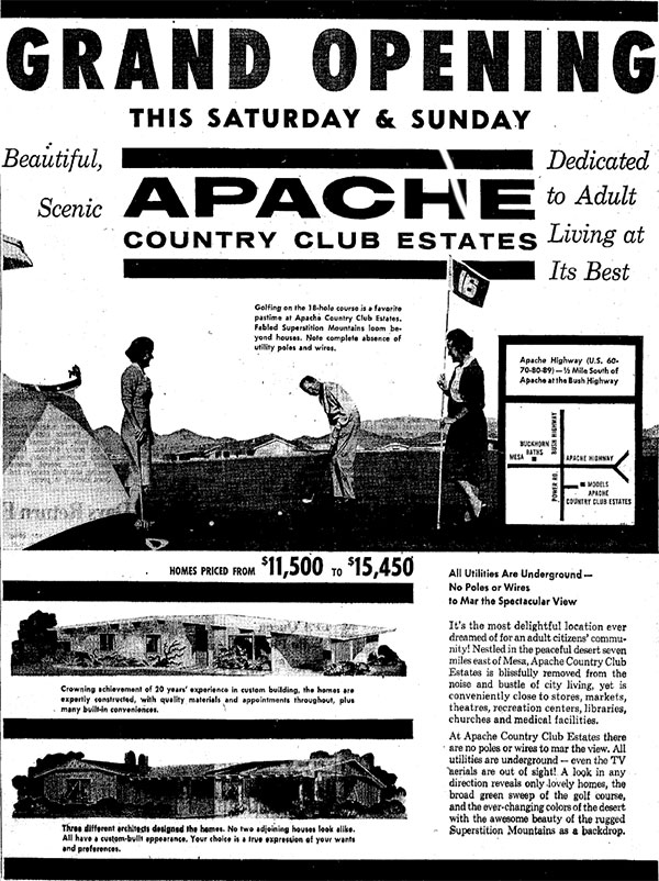 Vintage ads for Country Club Estates in Mesa